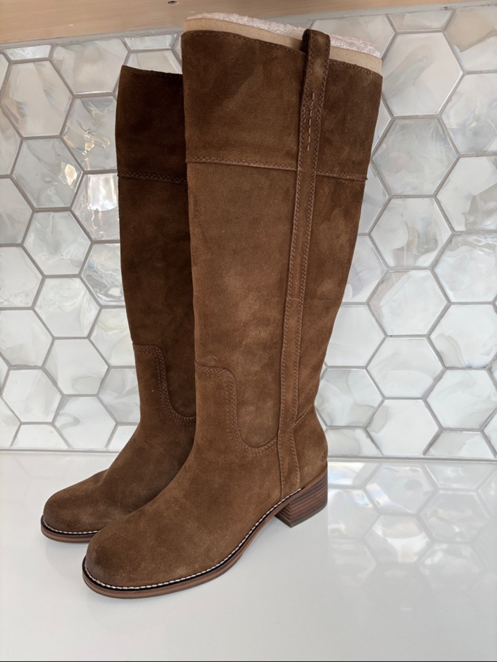 Lucky Brand Hybiscus Extra Wide Calf Riding Boots in the color Desert Palm.